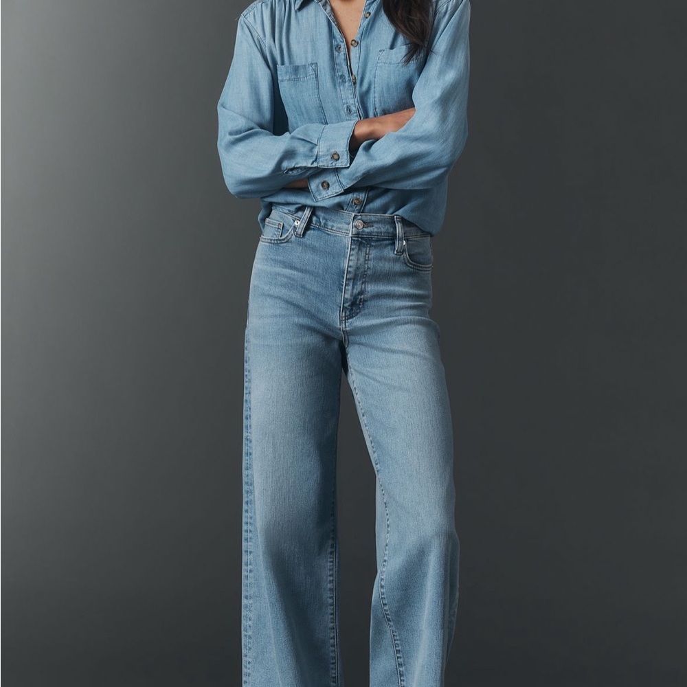 Frame Le Palazzo High Rise Wide Leg Jeans Denim Light Blue